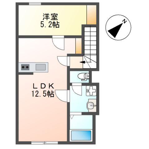 ベルメゾン矢取II(1LDK/2階)の間取り写真