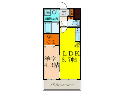 アンフィニXVIII(1LDK/2階)の間取り写真