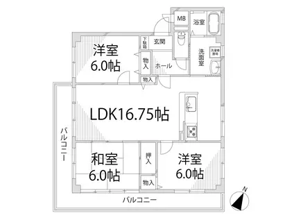 リバティー田寺(3LDK/2階)の間取り写真
