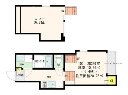 CREA(1K/1階)の間取り写真