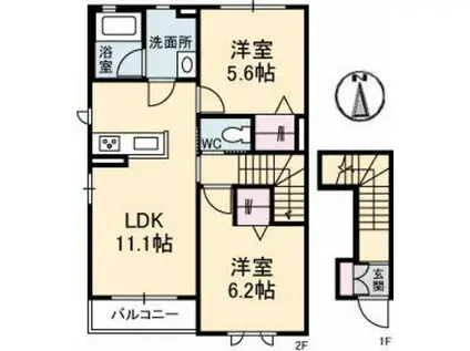 シャーメゾンJUAII(2LDK/2階)の間取り写真
