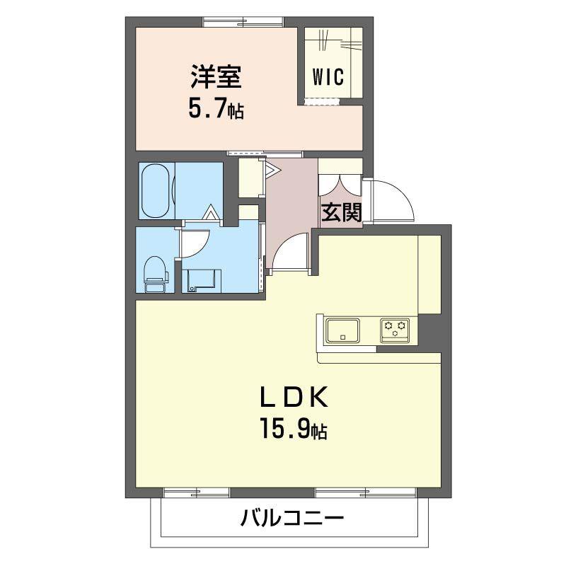 ヒルサイド善行I(1LDK/2階)の間取り写真