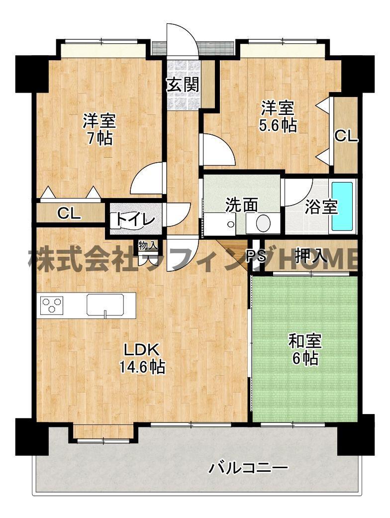 アーサー久留米グランセ(3LDK/2階)の間取り写真