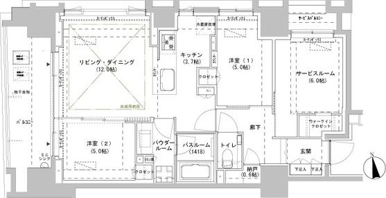 パークスフィア牛込神楽坂(2SLDK/11階)の間取り写真