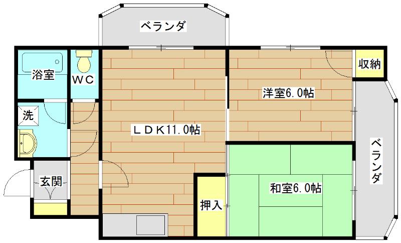 エクセル立川(2LDK/3階)の間取り写真
