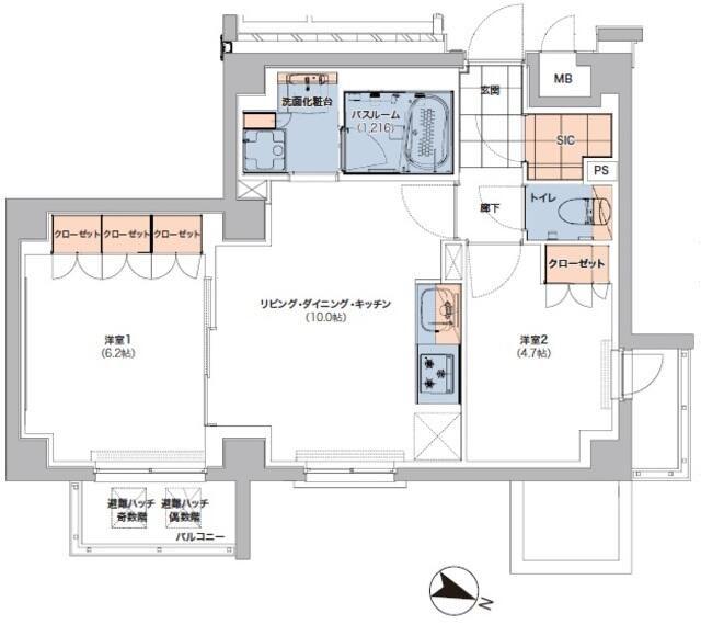 ボヌールステージ笹塚(2LDK/2階)の間取り写真