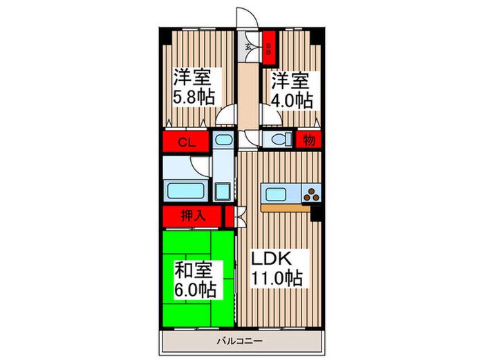 ルモン東川口壱番館(3LDK/6階)の間取り写真