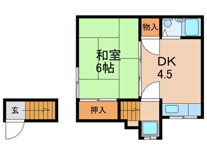 第二岡本ハイツ(1DK/2階)の間取り写真