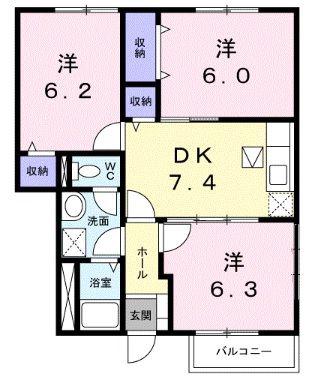 アヴァンガーデンI(3DK/1階)の間取り写真