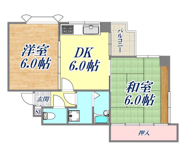 スリージェ甲子園口1(2DK/3階)の間取り写真