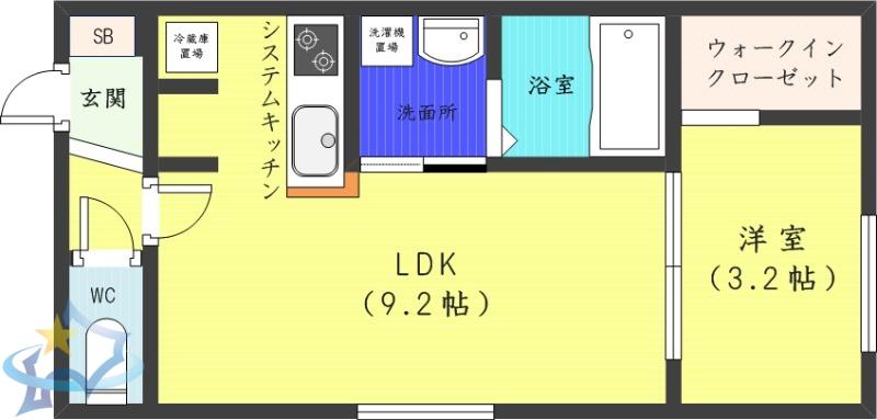 AQUA BLUE(1LDK/1階)の間取り写真