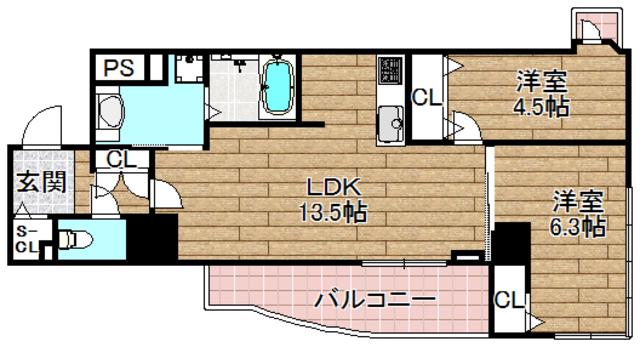 ファインステーツ上田辺(2LDK/6階)の間取り写真
