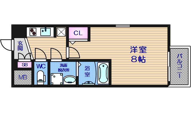 プロシード心斎橋東ヴァンターレ(1K/2階)の間取り写真