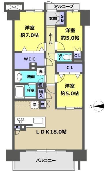 プラウドシティ南山(3LDK/7階)の間取り写真