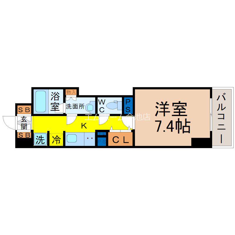 スリーアイランドタワー千種(1K/7階)の間取り写真