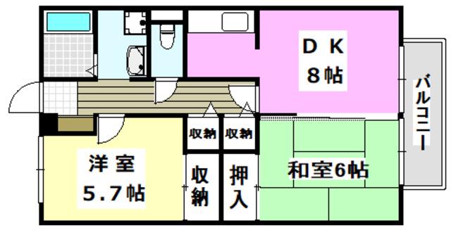 グリーンハイツ岸辺(2DK/1階)の間取り写真