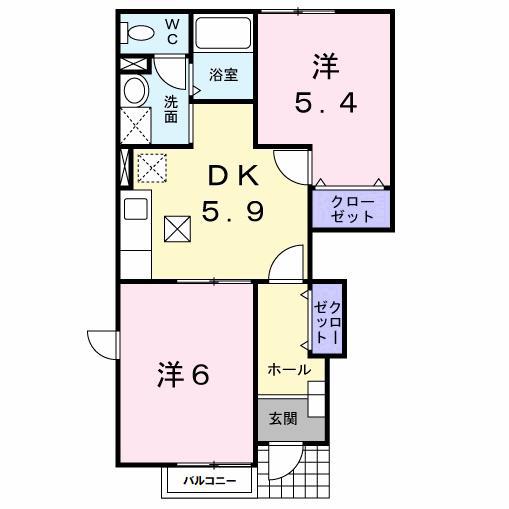 プレイス赤坂II(2DK/1階)の間取り写真