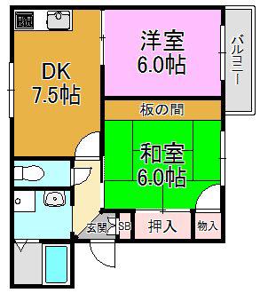 グリーンハイツ吉川(2LDK/2階)の間取り写真