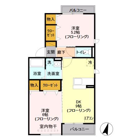ボナールB(2DK/2階)の間取り写真