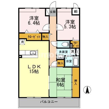 ボヌール宝塚(3LDK/1階)の間取り写真