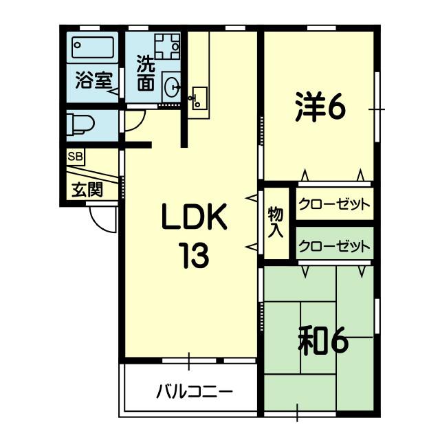 ハイツルミエールC(2LDK/1階)の間取り写真