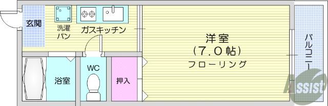 クリエイトAⅡ(1K/4階)の間取り写真