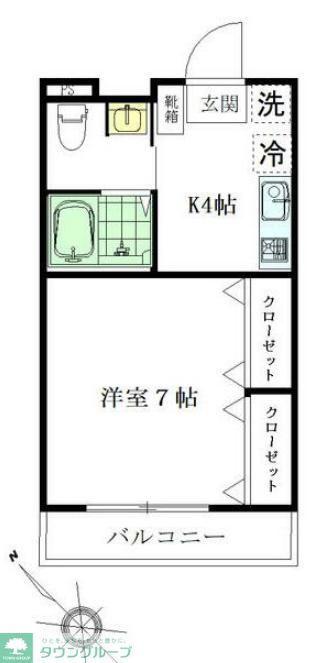 ラピスもえぎ野(1K/1階)の間取り写真