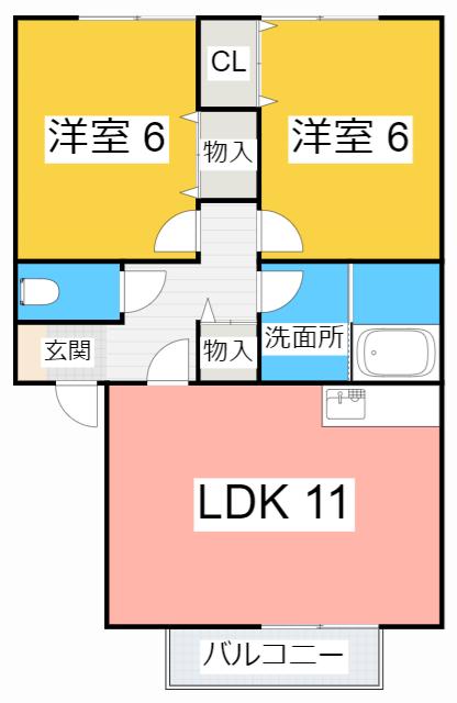 リブ・ミンクス(2LDK/1階)の間取り写真