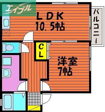 ARROWS CASA MONOPLUS 福富東 D棟(1LDK/2階)の間取り写真