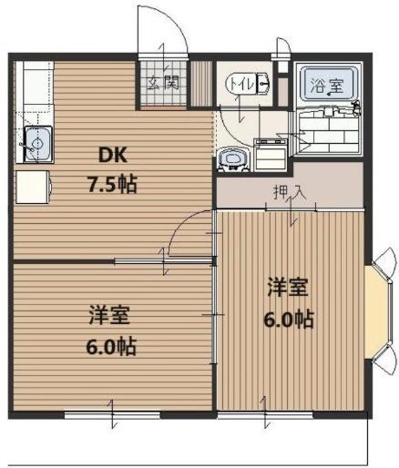 ハイツ浩栄(2DK/1階)の間取り写真
