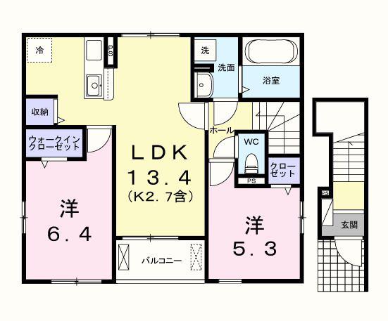 ローズベイ(2LDK/2階)の間取り写真
