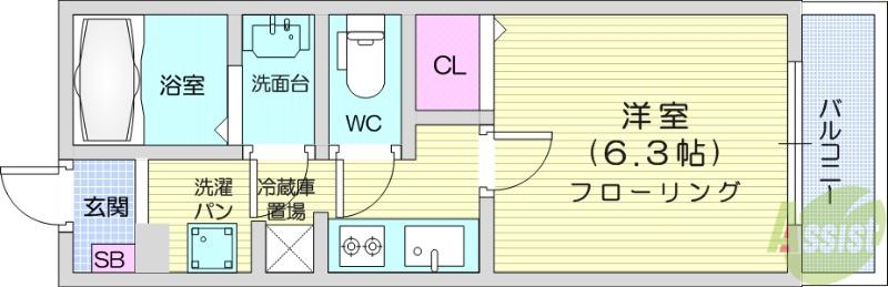 エーデルハイム宮城野(1K/3階)の間取り写真