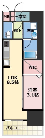 ALIVIS九条(1LDK/11階)の間取り写真