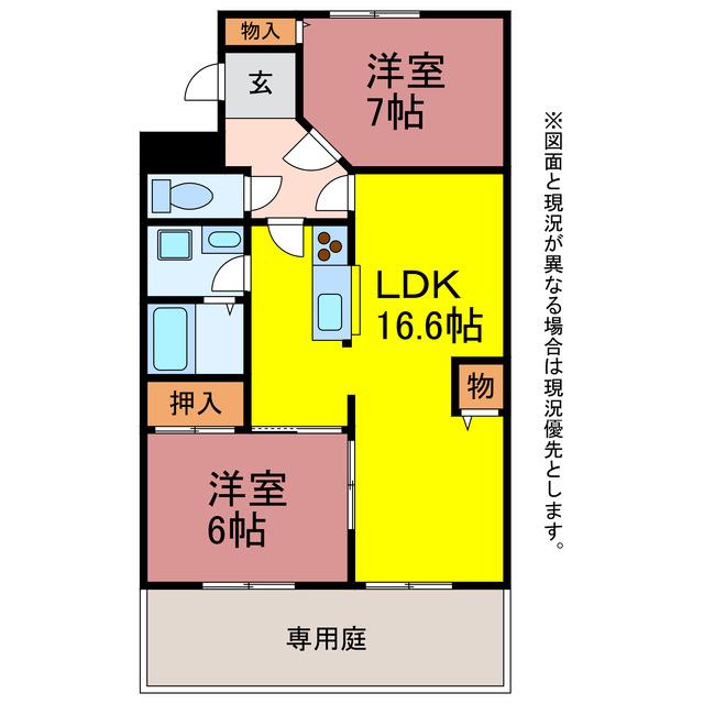 ヴィラヒルズI(2LDK/1階)の間取り写真