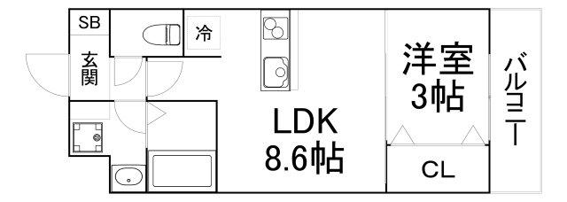 AILE東中浜(1LDK/3階)の間取り写真