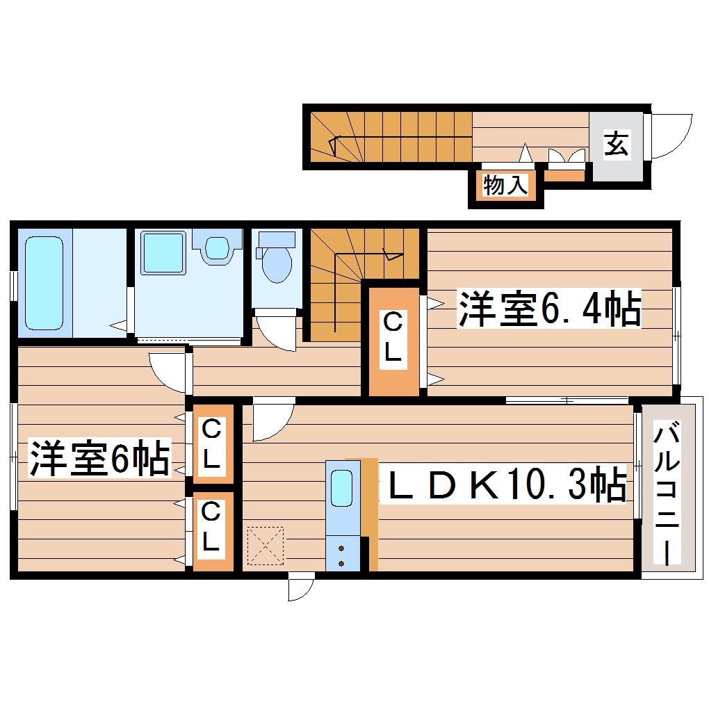 カーサ・アルバI(2LDK/2階)の間取り写真