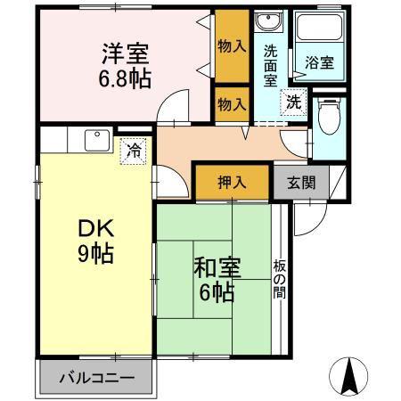 セジュール稲葉AB(2DK/2階)の間取り写真