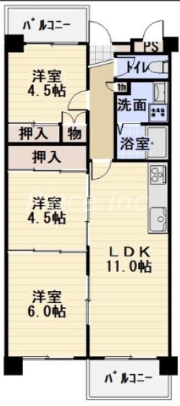 帝塚山セントポリア(3LDK/5階)の間取り写真