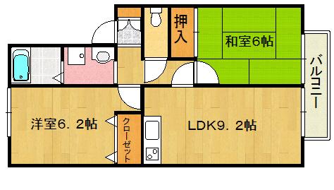 ソレイユ中田(2LDK/1階)の間取り写真