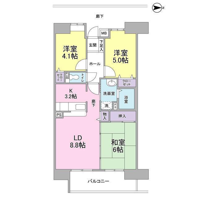 アーバンドエル庄内通(3LDK/10階)の間取り写真