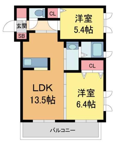 コスモス野上(2LDK/2階)の間取り写真