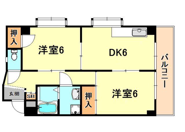 ローレル甲南(2DK/5階)の間取り写真