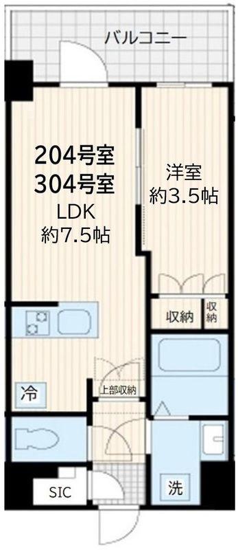 アルカンシエル新宿大京町(1LDK/2階)の間取り写真