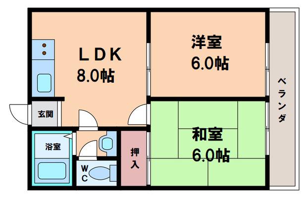 レジデンス長居(2DK/2階)の間取り写真