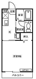 グリーンハイツ B棟(1K/2階)の間取り写真