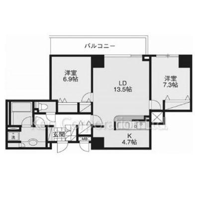 ドゥーエ横浜駅前(2LDK/16階)の間取り写真