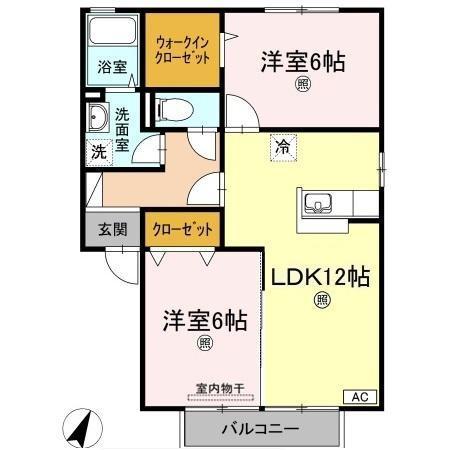 ブィラ ハッピネスB棟(2LDK/2階)の間取り写真