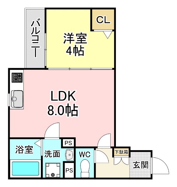 PLATINO片野(1LDK/3階)の間取り写真