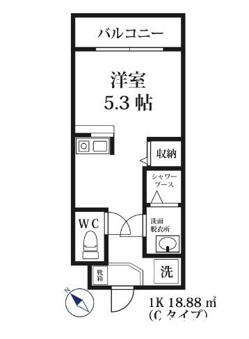 モダンパラッツォ山王GROW(1K/1階)の間取り写真