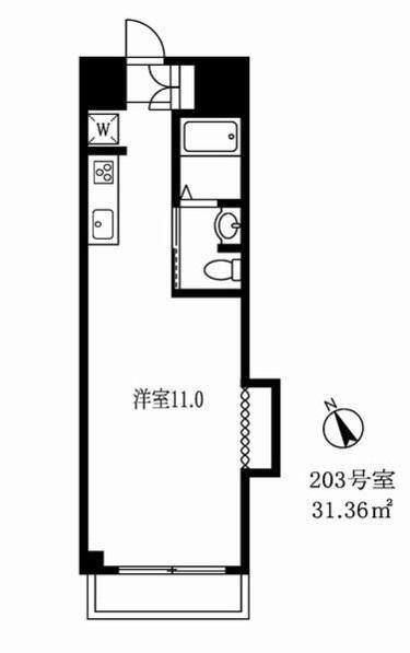 ハイツ鷹番(ワンルーム/2階)の間取り写真
